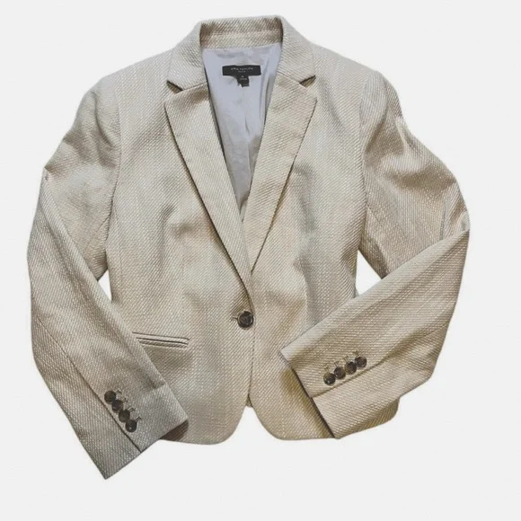 ๐ Ann Taylor Bone Natural Cream Textured Weave Work Blazer Size 8p Petite NWOT - Picture 3 of 11